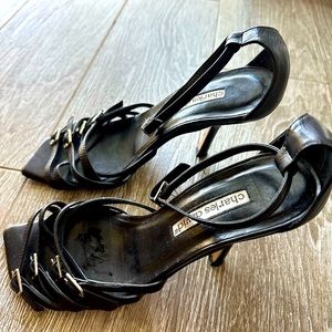 Charles David sturdy, strappy sandals, black leather